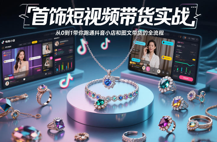 首饰短视频带货实战，从0到1带你跑通抖音小店和图文带货的全流程-低成本创业项目大全｜短视频带货+AI副业变现｜知行创业网