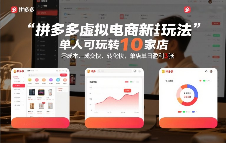 拼多多虚拟电商新玩法，单人可玩转10家店，零成本、成交快、转化快，单店单日盈利3张【揭秘】-低成本创业项目大全｜短视频带货+AI副业变现｜知行创业网