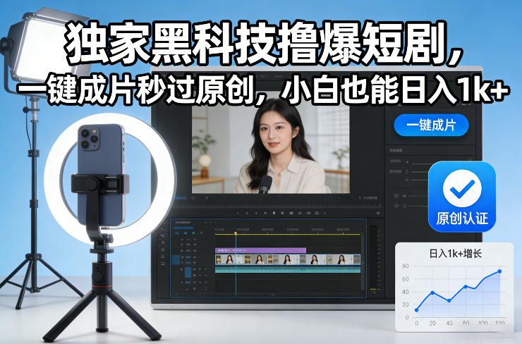 独家黑科技撸爆短剧，一键成片秒过原创，小白也能日入1k+【揭秘】-低成本创业项目大全｜短视频带货+AI副业变现｜知行创业网