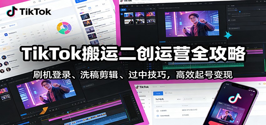 TikTok搬运二创运营全攻略：刷机登录、洗稿剪辑 、过中技巧，高效起号变现-低成本创业项目大全｜短视频带货+AI副业变现｜知行创业网