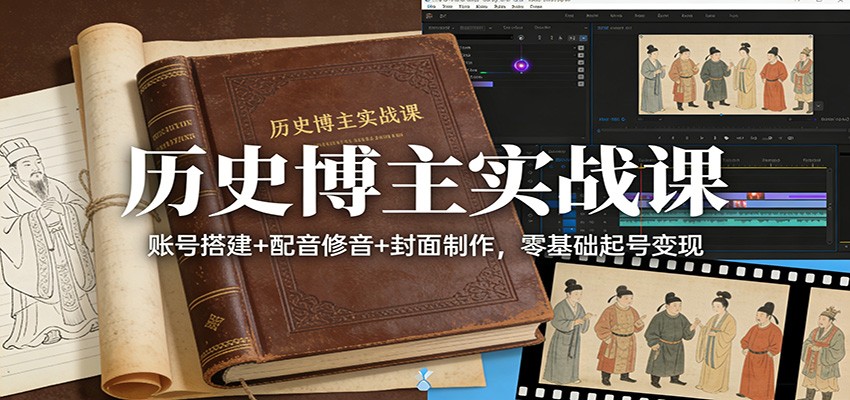 历史博主实战课：账号搭建+配音修音+封面制作，零基础起号变现-低成本创业项目大全｜短视频带货+AI副业变现｜知行创业网
