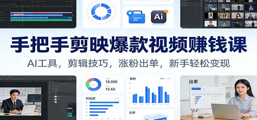 手把手剪映爆款视频赚钱课：AI工具，剪辑技巧，涨粉出单，新手轻松变现-低成本创业项目大全｜短视频带货+AI副业变现｜知行创业网