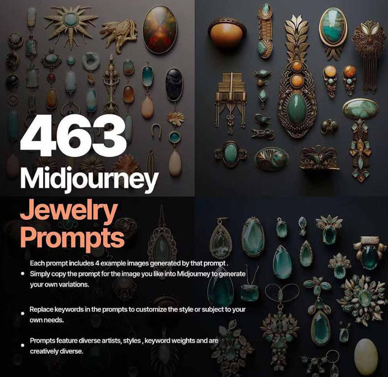 图片[2]-460+专业Midjourney珠宝摄影AI提示词戒指，项链-耳环-手链-宝石等，立即开始创作珠宝艺术-低成本创业项目大全｜短视频带货+AI副业变现｜知行创业网