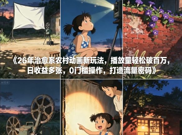 26年治愈系农村动画新玩法，播放量轻松破百万，日收益多张，0门槛操作，打造流量密码-低成本创业项目大全｜短视频带货+AI副业变现｜知行创业网