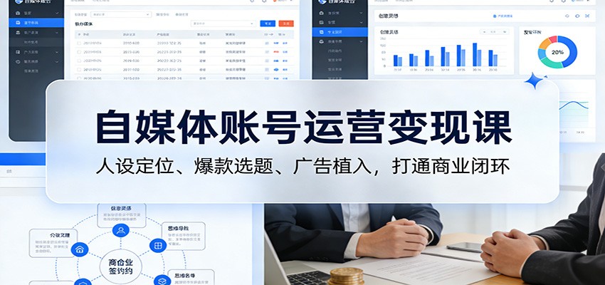 自媒体账号运营变现课：人设定位、爆款选题、广告植入，打通商业闭环-低成本创业项目大全｜短视频带货+AI副业变现｜知行创业网