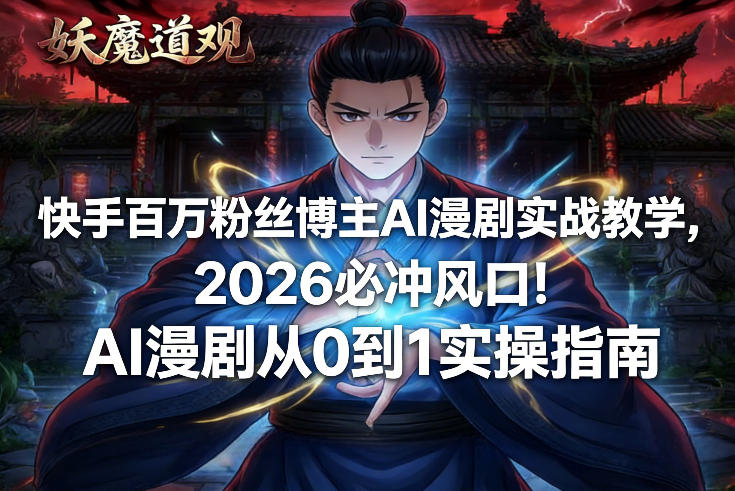 快手百万粉丝博主AI漫剧实战教学,2026必冲风口!AI漫剧从0到1实操指南-低成本创业项目大全|短视频带货+AI副业变现|知行创业网