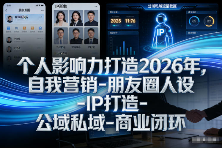 个人影响力打造2026年，自我营销-朋友圈人设-IP打造-公域私域-商业闭环-低成本创业项目大全｜短视频带货+AI副业变现｜知行创业网