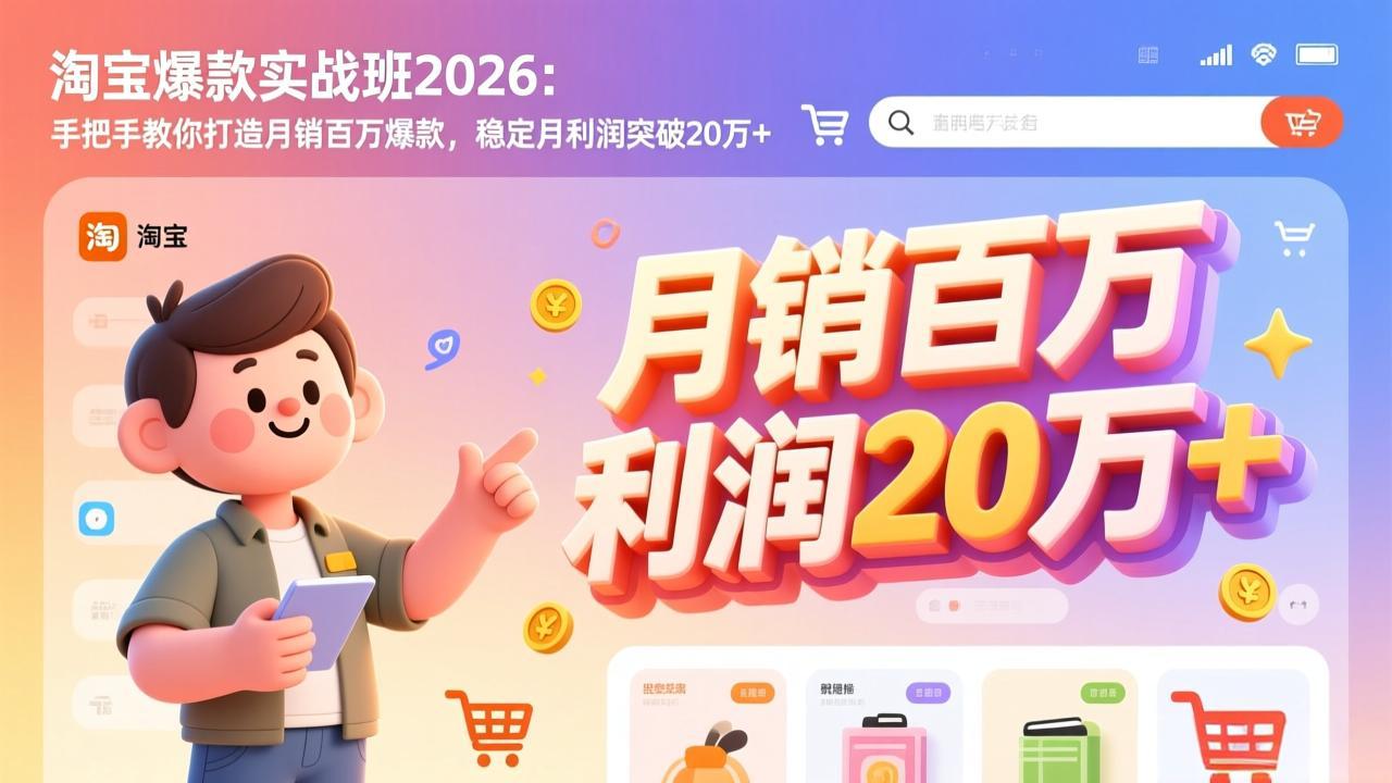 (17401期)淘宝爆款实战班-2026年2月更新:手把手教你打造月销百万爆款,稳定月利润突破20万+-低成本创业项目大全|短视频带货+AI副业变现|知行创业网