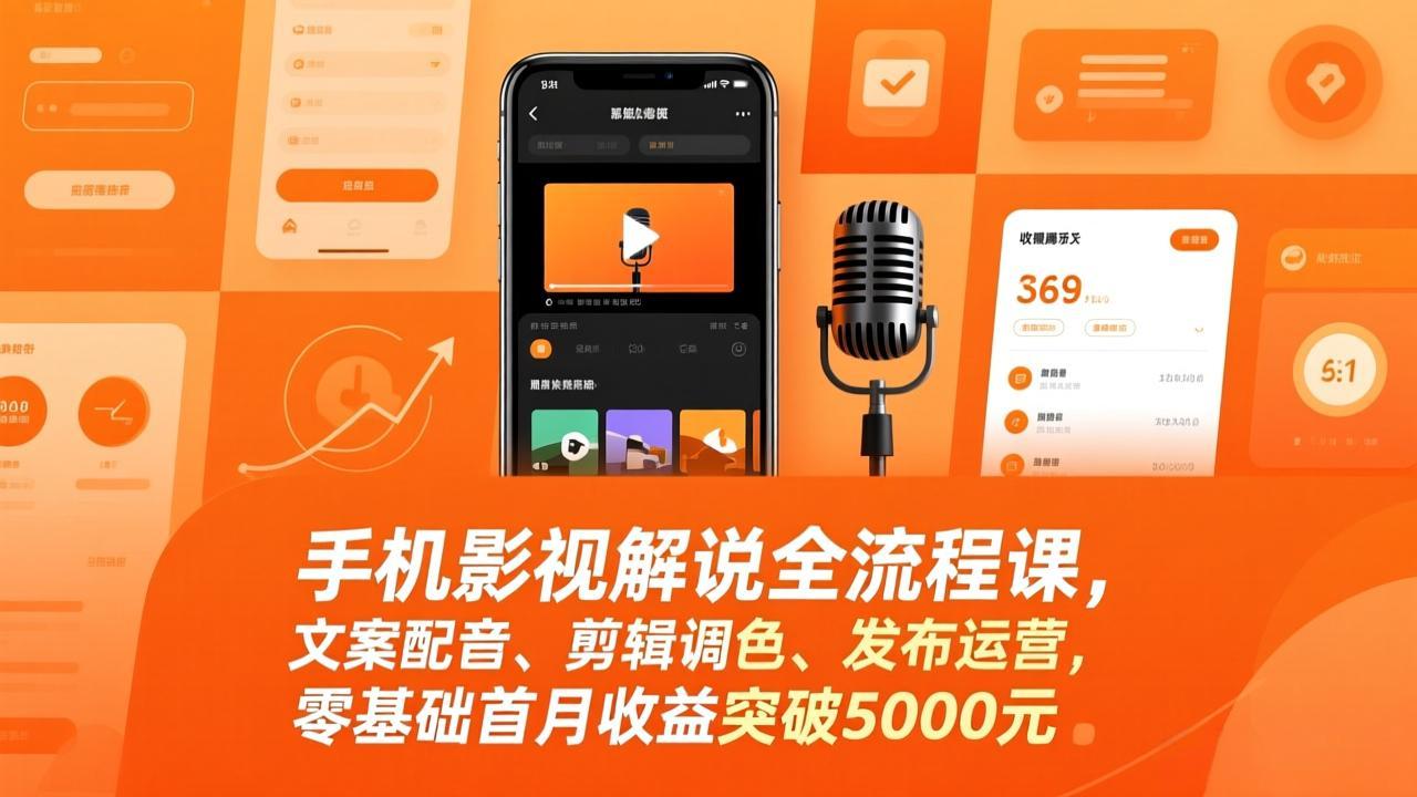 （17391期）手机影视解说全流程课，文案配音、剪辑调色、发布运营，零基础首月收益突破5000元-低成本创业项目大全｜短视频带货+AI副业变现｜知行创业网