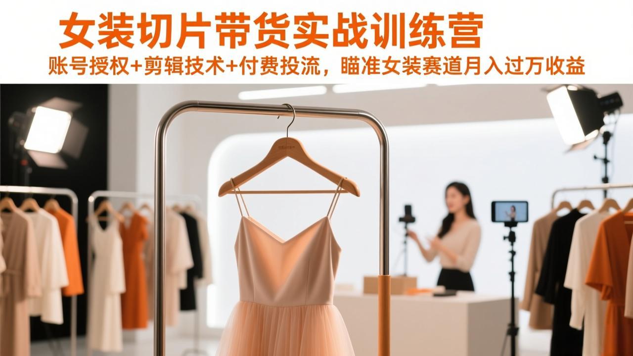 （17357期）女装切片带货实战训练营，账号授权+剪辑技术+付费投流，瞄准女装赛道月入过万收益-低成本创业项目大全｜短视频带货+AI副业变现｜知行创业网