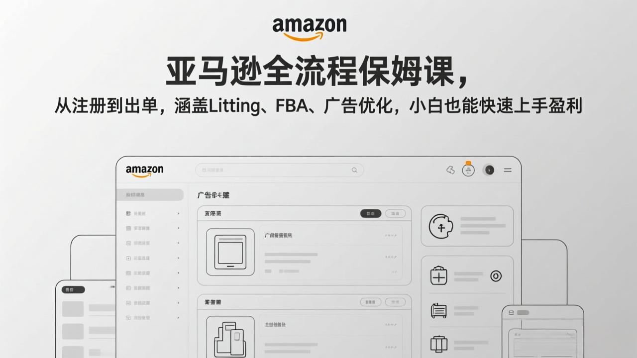 （17293期）亚马逊全流程保姆课，从注册到出单，涵盖Listing、FBA、广告优化，小白也能快速上手盈利-低成本创业项目大全｜短视频带货+AI副业变现｜知行创业网