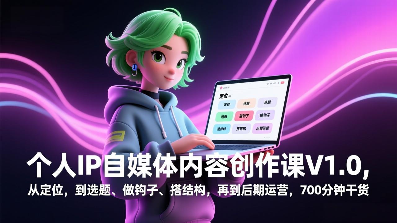 （17331期）个人IP自媒体内容创作课V1.0，从定位，到选题、做钩子、搭结构，再到后期运营，700分钟干货-低成本创业项目大全｜短视频带货+AI副业变现｜知行创业网
