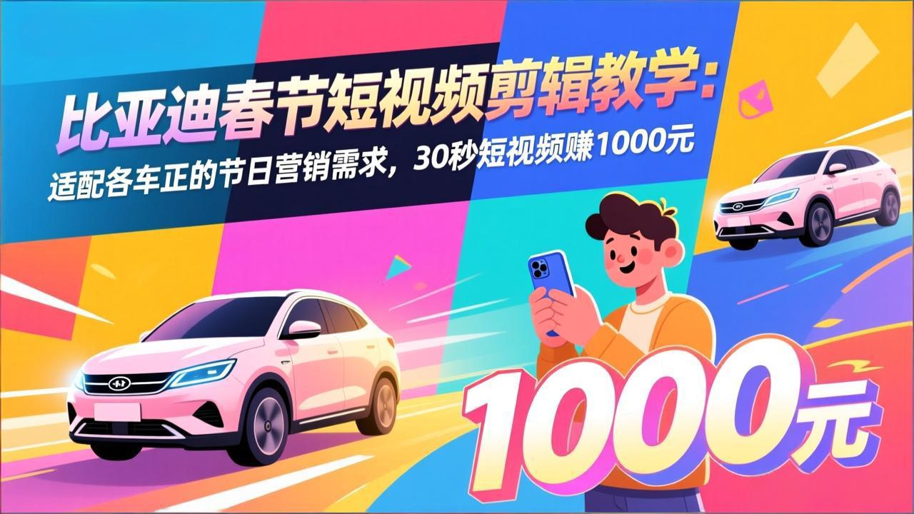 （17320期）比亚迪春节短视频剪辑教学：适配各车企的节日营销需求，30秒短视频赚1000元-低成本创业项目大全｜短视频带货+AI副业变现｜知行创业网