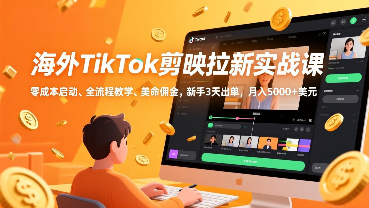 （17340期）海外TikTok剪映拉新实战课，零成本启动、全流程教学、美金佣金，新手3天出单，月入5000+美元-低成本创业项目大全｜短视频带货+AI副业变现｜知行创业网