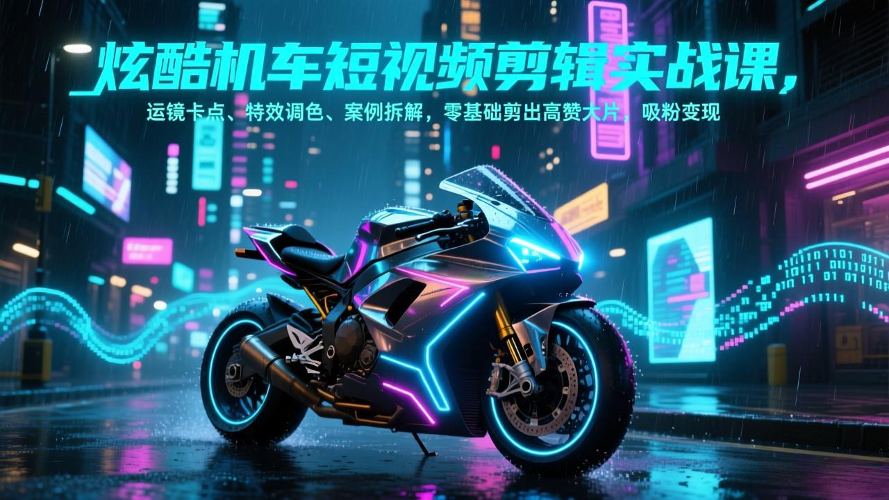 （17304期）炫酷机车短视频剪辑实战课，运镜卡点、特效调色、案例拆解，零基础剪出高赞大片，吸粉变现-低成本创业项目大全｜短视频带货+AI副业变现｜知行创业网