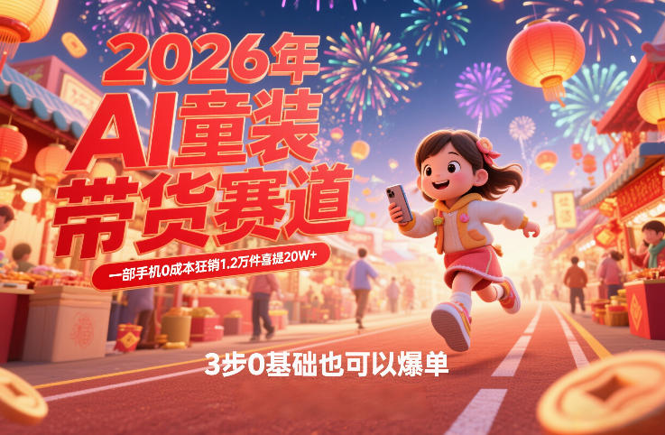 AI童装新春带货赛道，一部手机0成本狂销1.2万件喜提20W+，3步0基础也可以爆单-低成本创业项目大全｜短视频带货+AI副业变现｜知行创业网