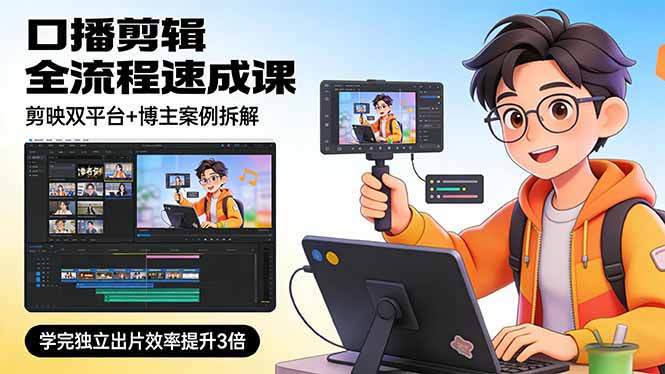 （17420期）口播剪辑全流程速成课，剪映双平台+博主案例拆解，学完独立出片效率提升3倍-低成本创业项目大全｜短视频带货+AI副业变现｜知行创业网