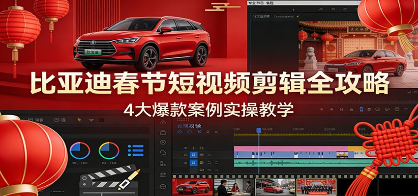 比亚迪春节短视频剪辑全攻略，4大爆款案例实操教学-低成本创业项目大全｜短视频带货+AI副业变现｜知行创业网