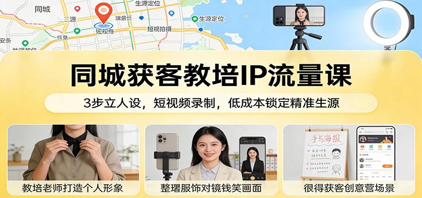 同城获客教培IP流量课：3步立人设，短视频录制，低成本锁定精准生源-低成本创业项目大全｜短视频带货+AI副业变现｜知行创业网