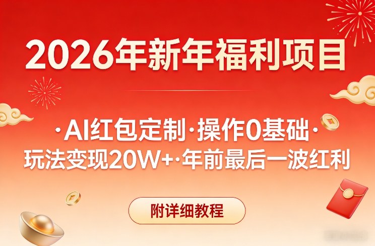 新年福利项目，AI红包定制，操作0基础，玩法变现20W+年前最后一波红利，附详细教程-低成本创业项目大全｜短视频带货+AI副业变现｜知行创业网