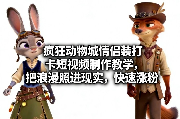 疯狂动物城情侣装打卡短视频制作教学，把浪漫照进现实，快速涨粉-低成本创业项目大全｜短视频带货+AI副业变现｜知行创业网