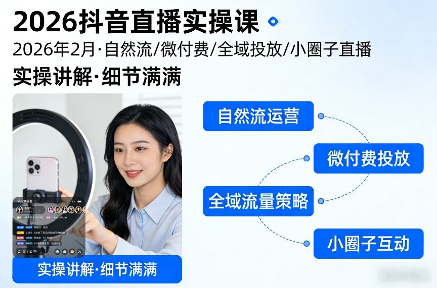 2026抖音直播实操课2026年2月，自然流、微付费、全域投放、小圈子直播，实操讲解，细节满满-低成本创业项目大全｜短视频带货+AI副业变现｜知行创业网