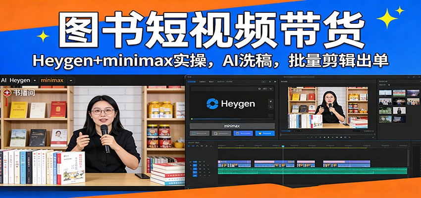 图书短视频带货：Heygen+minimax实操，AI洗稿 ，批量剪辑出单-低成本创业项目大全｜短视频带货+AI副业变现｜知行创业网