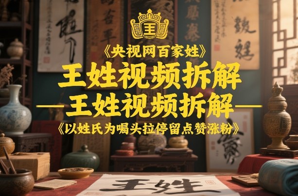 央视网百家姓–王姓视频拆解，以姓氏为噱头拉停留点赞涨粉-低成本创业项目大全｜短视频带货+AI副业变现｜知行创业网