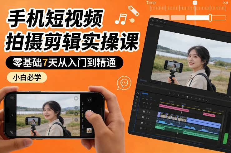 手机短视频拍摄剪辑实操课，零基础7天从入门到精通，小白必学-低成本创业项目大全｜短视频带货+AI副业变现｜知行创业网