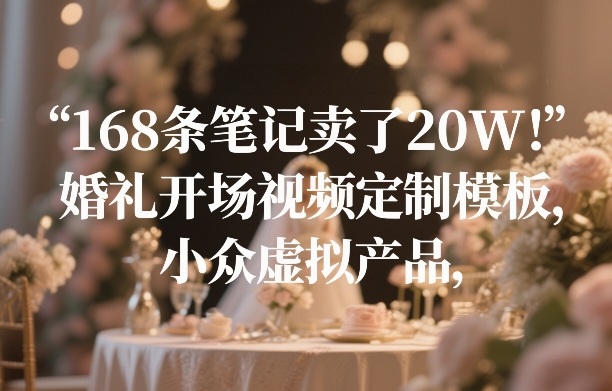 168条笔记卖了20W！婚礼开场视频定制模板，小众虚拟产品-低成本创业项目大全｜短视频带货+AI副业变现｜知行创业网