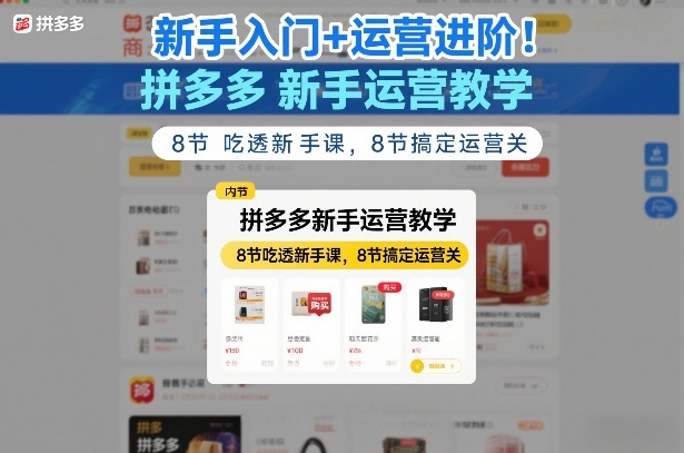 新手入门+运营进阶！拼多多新手运营教学，8节吃透新手课，8节搞定运营关-低成本创业项目大全｜短视频带货+AI副业变现｜知行创业网