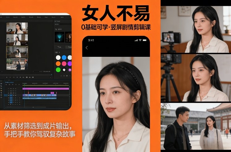 0基础可学！《女人不易》竖屏剧情剪辑课，从素材筛选到成片输出，手把手教你驾驭复杂故事-低成本创业项目大全｜短视频带货+AI副业变现｜知行创业网