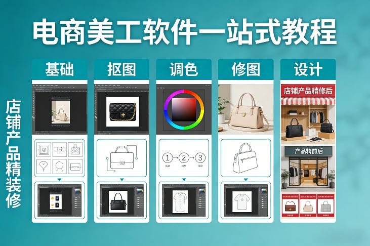电商美工软件一站式教程，基础/抠图/调色/修图/设计，店铺产品精装修-低成本创业项目大全｜短视频带货+AI副业变现｜知行创业网