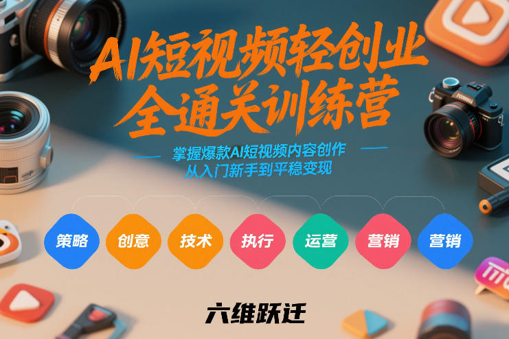 AI短视频轻创业全通关训练营，掌握爆款AI短视频内容创作，从入门新手到平稳变现的六维跃迁-低成本创业项目大全｜短视频带货+AI副业变现｜知行创业网
