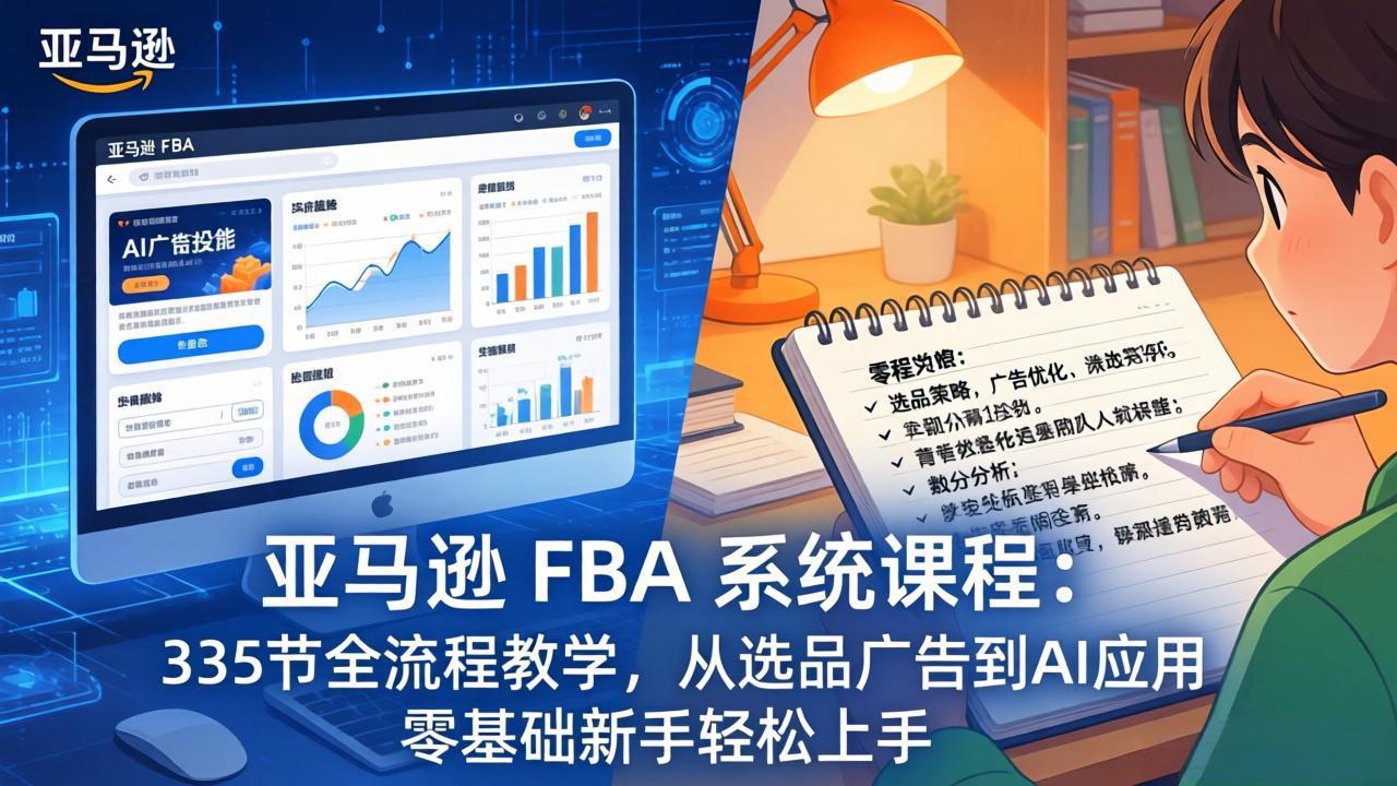 （17744期）亚马逊 FBA 系统课程（更新26年3月）335节全流程教学，从选品广告到AI应用，零基础新手轻松上手-低成本创业项目大全｜短视频带货+AI副业变现｜知行创业网