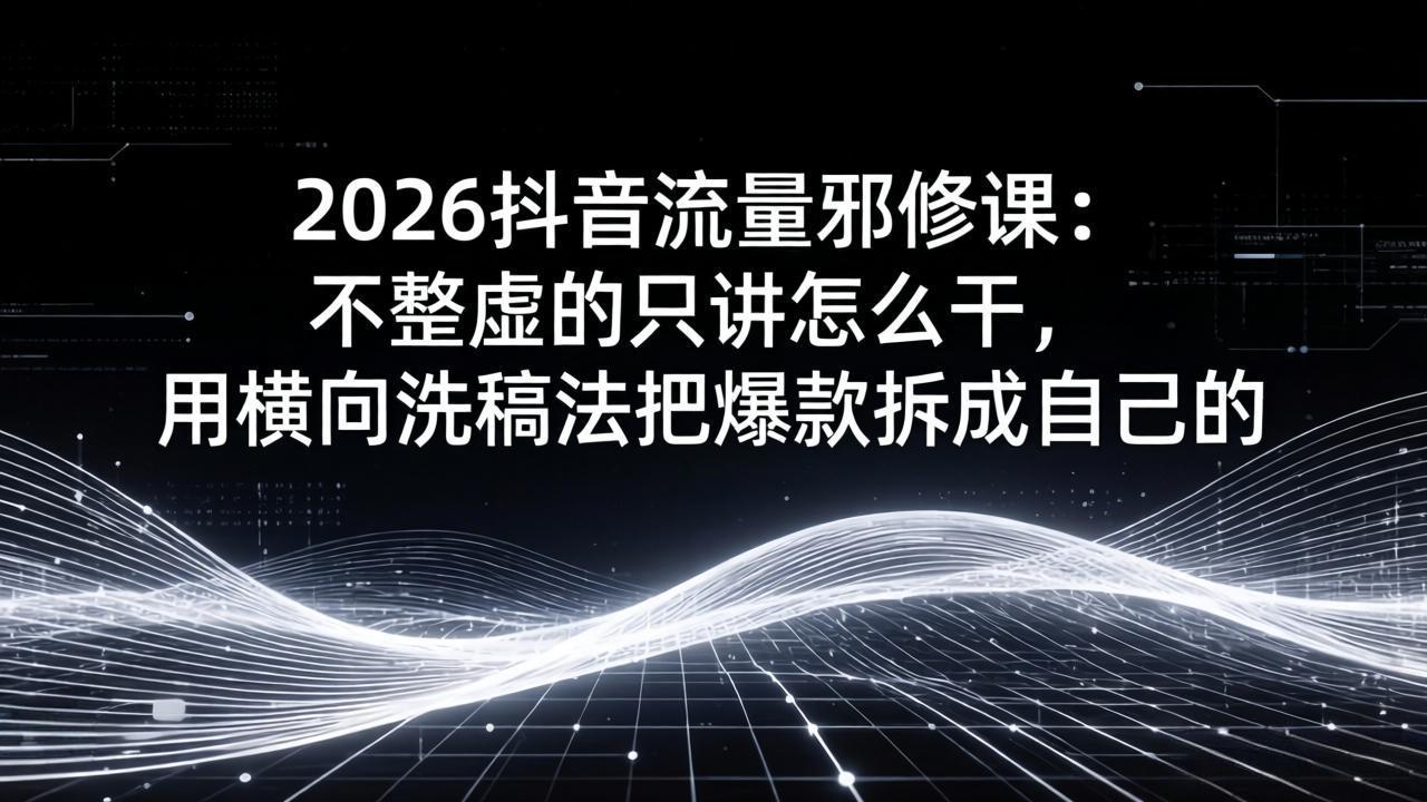 （17725期）2026抖音流量邪修课：不整虚的只讲怎么干，用横向洗稿法把爆款拆成自己的-低成本创业项目大全｜短视频带货+AI副业变现｜知行创业网
