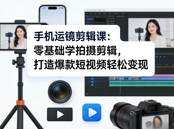 手机运镜剪辑课：零基础学拍摄剪辑，打造爆款短视频轻松变现-低成本创业项目大全｜短视频带货+AI副业变现｜知行创业网