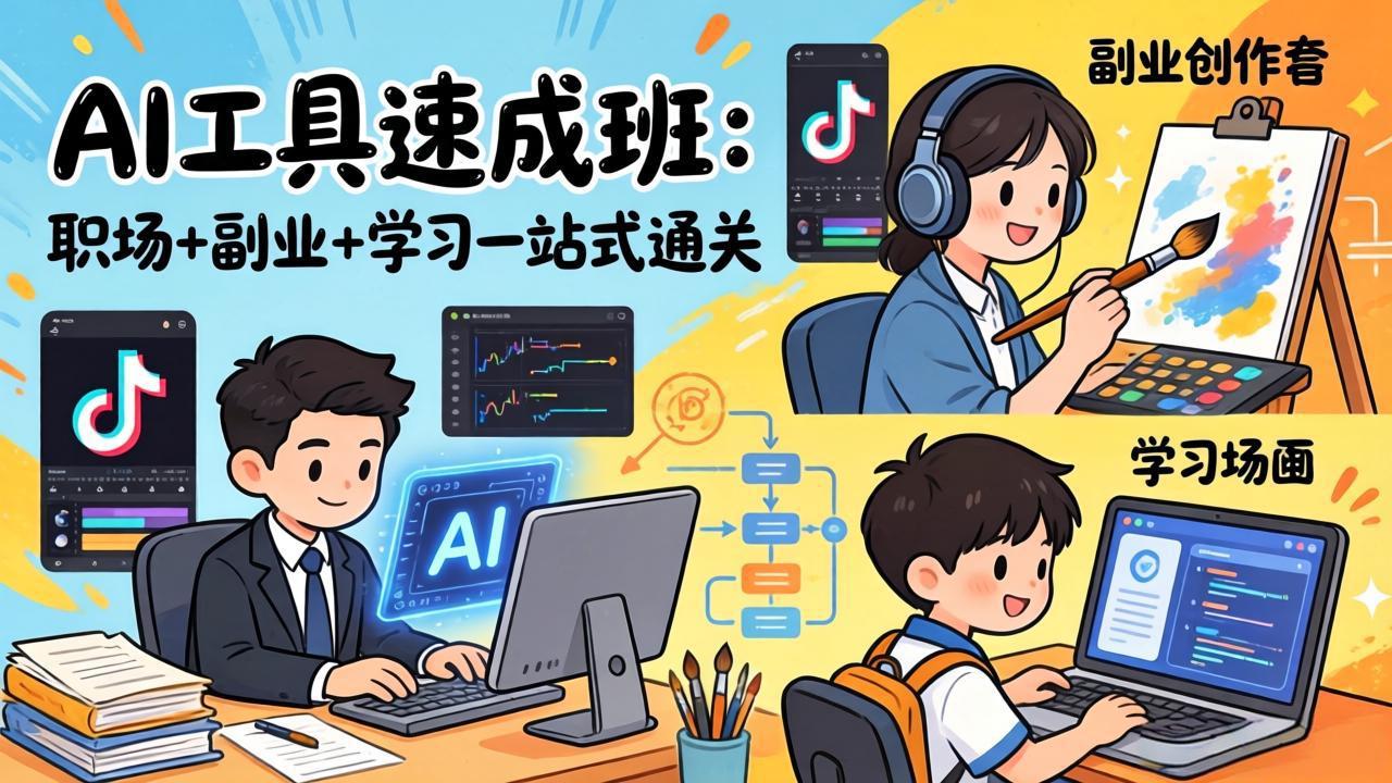 （17650期）AI工具速成班：职场+副业+学习一站式通关，20+爆款类型+剪映技巧+抖音算法，0基础快速上手-低成本创业项目大全｜短视频带货+AI副业变现｜知行创业网