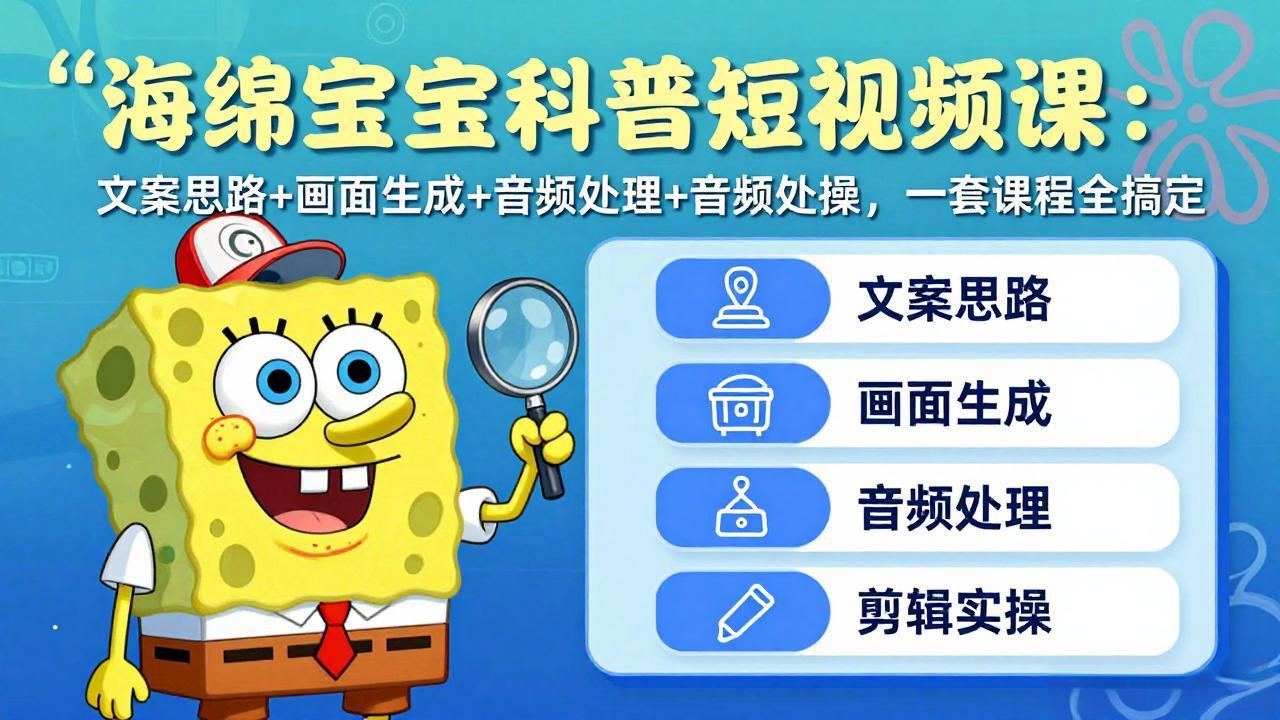 （17756期）海绵宝宝科普短视频课：文案思路+画面生成+音频处理+剪辑实操，一套课程全搞定-低成本创业项目大全｜短视频带货+AI副业变现｜知行创业网