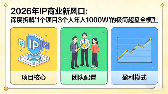 （17661期）2026年IP商业新风口：深度拆解“1个项目3个人年入1000W”的极简超盘全模型-低成本创业项目大全｜短视频带货+AI副业变现｜知行创业网