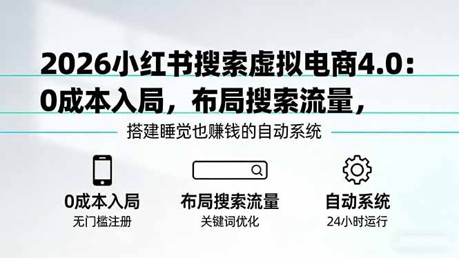 （17659期）2026小红书搜索虚拟电商4.0：0成本入局，布局搜索流量，搭建睡觉也赚钱的自动系统-低成本创业项目大全｜短视频带货+AI副业变现｜知行创业网