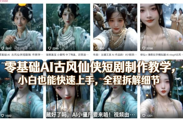 零基础AI古风仙侠短剧制作教学，小白也能快速上手，全程拆解细节-低成本创业项目大全｜短视频带货+AI副业变现｜知行创业网