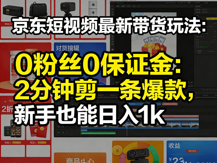 京东短视频最新带货玩法，0粉丝0保证金，2分钟剪一条爆款，新手也能日入1k+【揭秘】-低成本创业项目大全｜短视频带货+AI副业变现｜知行创业网