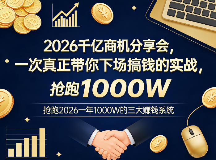 2026千亿商机分享会，一次真正带你下场搞钱的实战，抢跑2026一年1000W的三大賺钱系统-低成本创业项目大全｜短视频带货+AI副业变现｜知行创业网