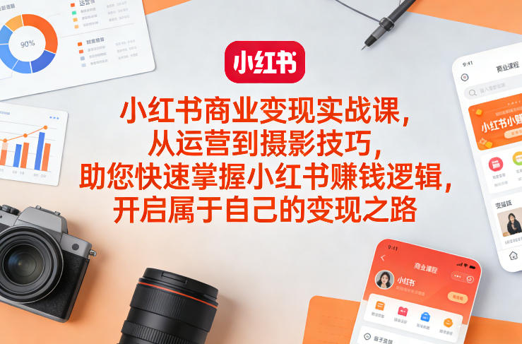 小红书商业变现实战课，从运营到摄影技巧，助您快速掌握小红书賺钱逻辑，开启属于自己的变现之路-低成本创业项目大全｜短视频带货+AI副业变现｜知行创业网