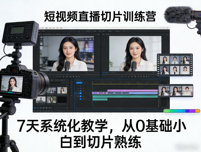 短视频直播切片训练营，7天系统化教学，从0基础小白到切片熟练-低成本创业项目大全｜短视频带货+AI副业变现｜知行创业网