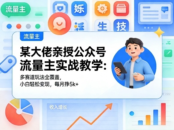 某大佬亲授公众号流量主实战教学：多赛道玩法全覆盖，小白轻松变现，每月多挣5k+-低成本创业项目大全｜短视频带货+AI副业变现｜知行创业网