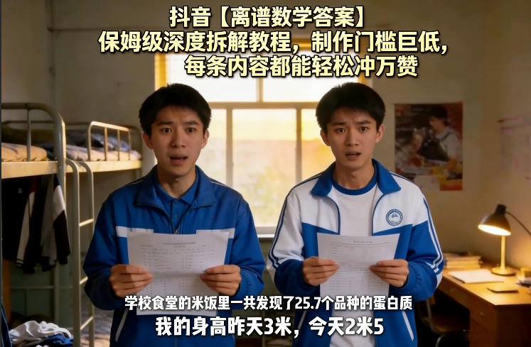 抖音【离谱数学答案】保姆级深度拆解教程，制作门槛巨低，每条内容都能轻松冲万赞，附详细步骤-低成本创业项目大全｜短视频带货+AI副业变现｜知行创业网