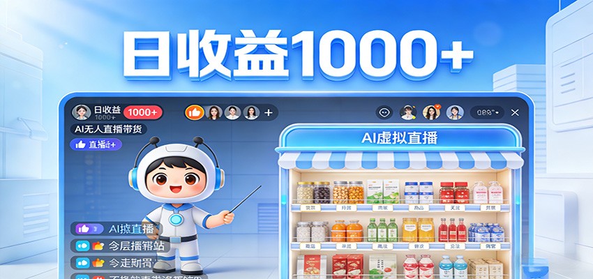 不用露脸不用说话，24小时自动卖货赚钱，全天自动直播，收益看得见-低成本创业项目大全｜短视频带货+AI副业变现｜知行创业网