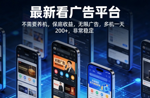 最新看广告平台,不需要养机,保底收益,无限广告,多机一天200+,非常稳定【揭秘】-低成本创业项目大全|短视频带货+AI副业变现|知行创业网